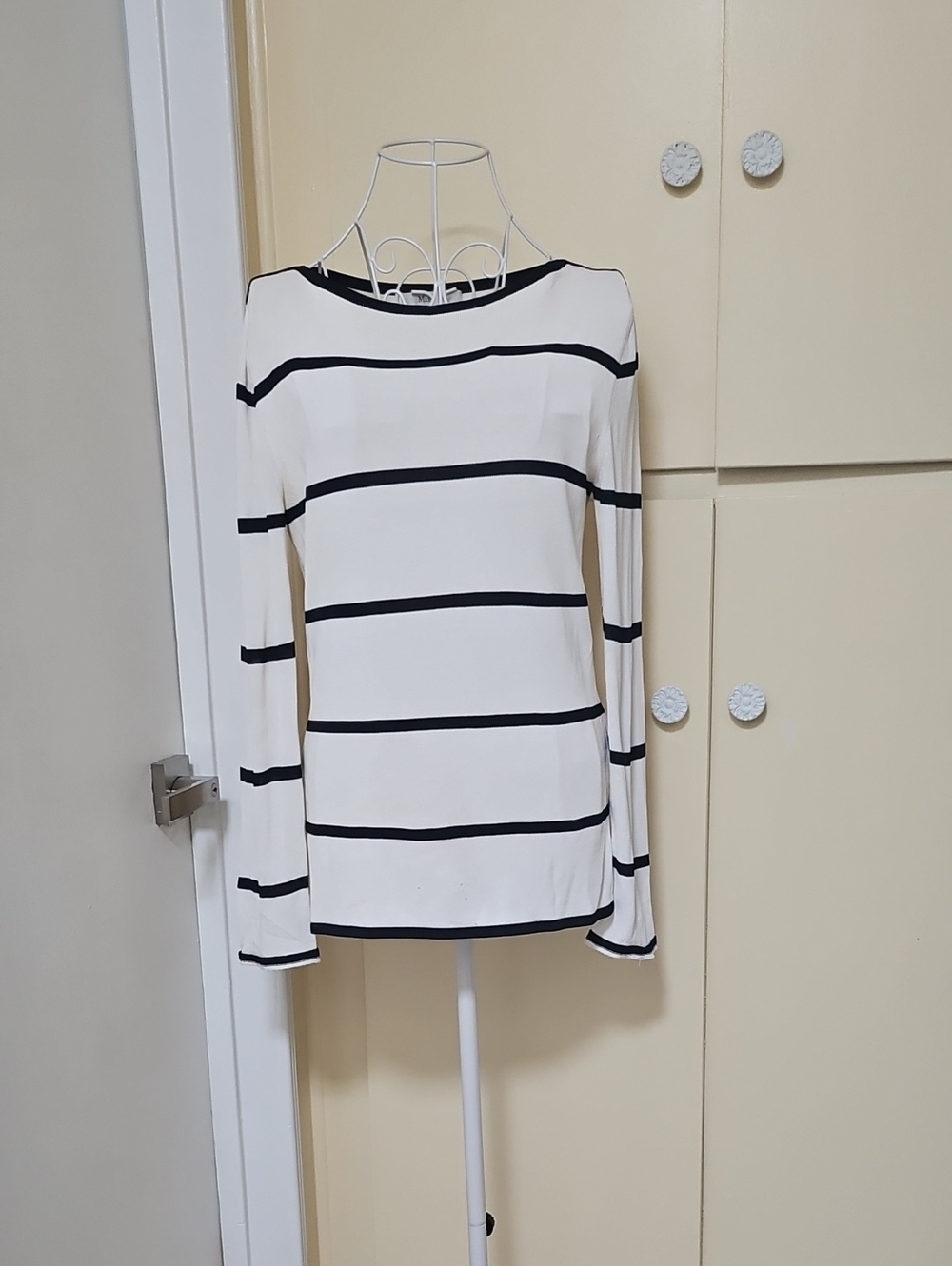 MaxMara Classic Striped Long-Sleeve Top - White with Black Stripes